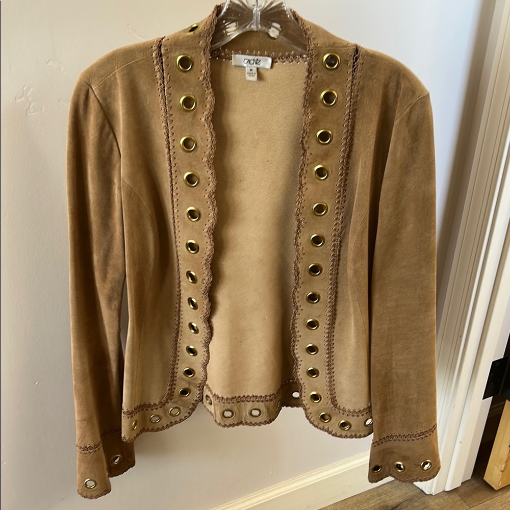 Cache Tan Gold Blazer Military-Inspired Cropped